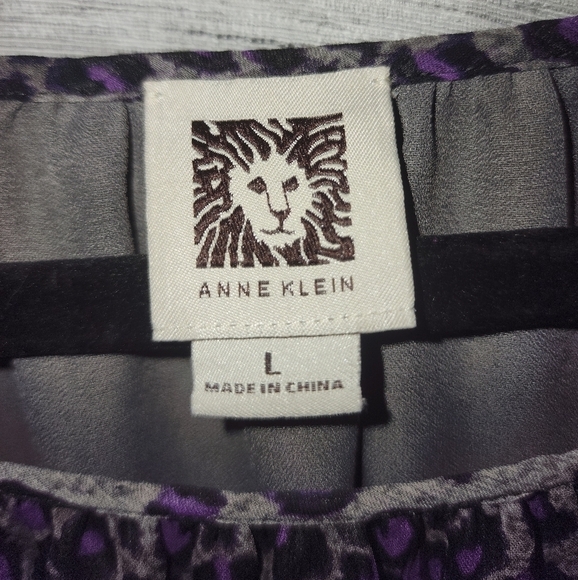 Anne Klein Large Purple Leopard Print Top 3/4 Sleeves Tie Waist - Picture 5 of 8